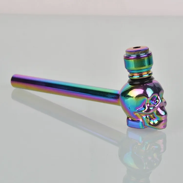 COOL Revestimiento de colores Tubos de vidrio grueso Pantalla de filtro portátil Hierba seca Cuchara de tabaco Tazón de metal con tapa Fumar Bong Titular Calaveras innovadoras Forma Tubo de mano DHL