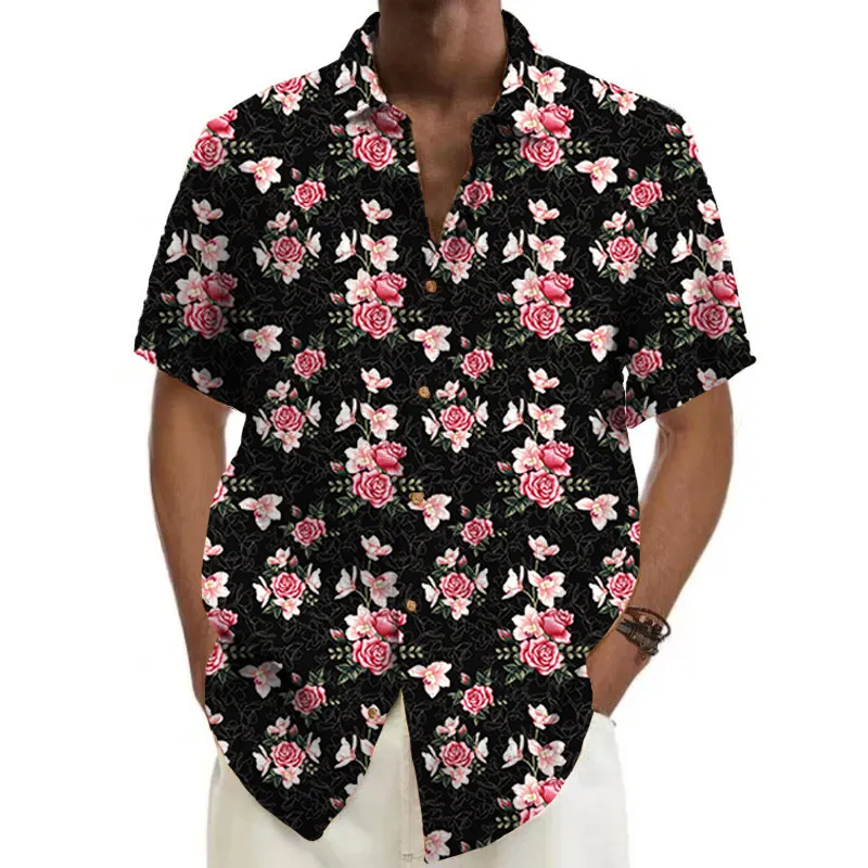 Camicia Hawaiana Uomo Rosa - Taglio Casual - Funky Hawaiano - Camicia Hawaiana - Manica Corta - Bottoni - Tunica Top - Tropical - Stampa - Camicia floreale Funky, bianco, L