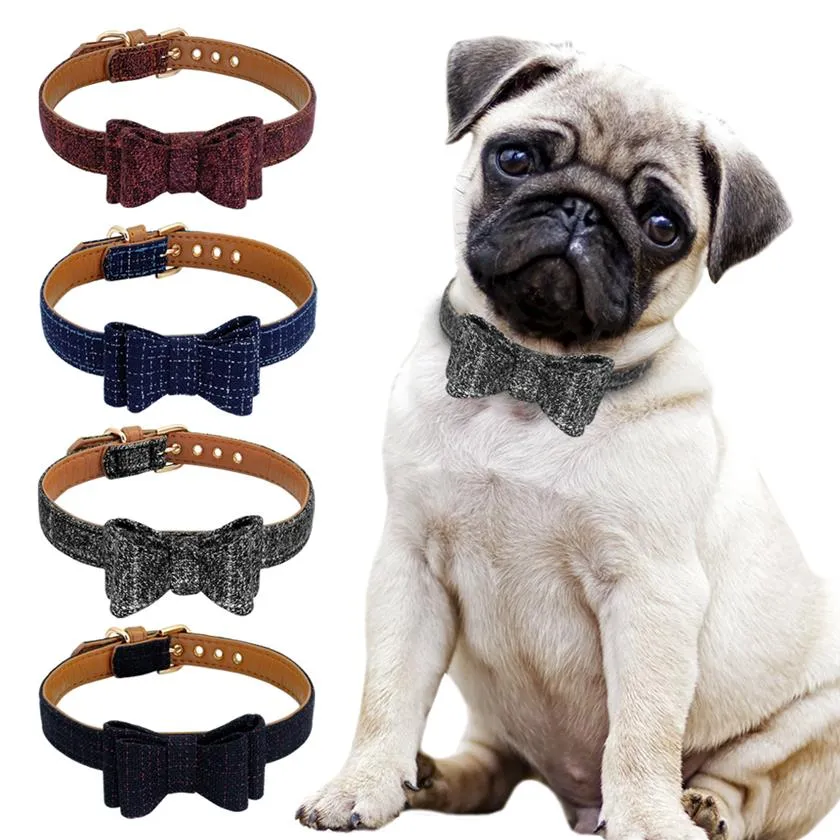 Ayarlanabilir Bowknot Pet Köpek Kedi Yakaları Sevimli Ekose yavru yavru kedi yaka küçük orta köpekler için kolye kediler chihuahua pug s m l275j