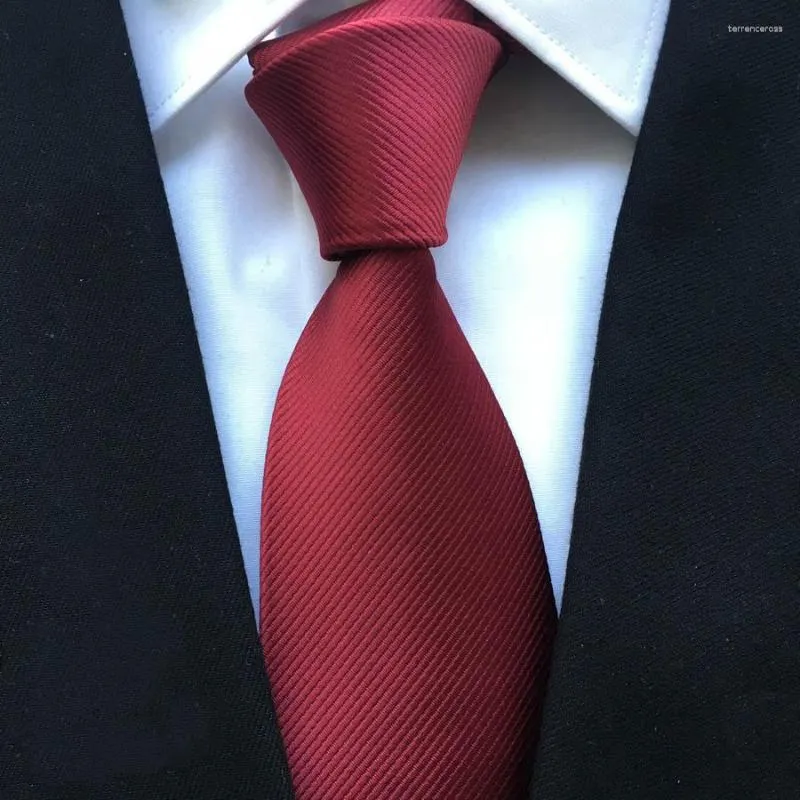 Bow Ties 8cm Fashion Design Solid Bourgogne Randiga slips Jacquard Woven Tie gravatas för män bröllopsfest