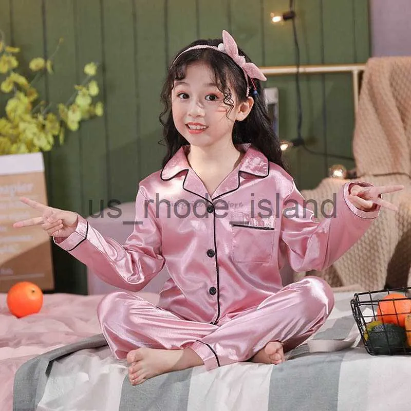 Pajamas 4 6 8 10 12 14 Years Children Satin Pajamas Sets Kids Sleepwear Pyjamas Solid Color Pajama Boys Night Suits Girls Pink Nightwear x0721
