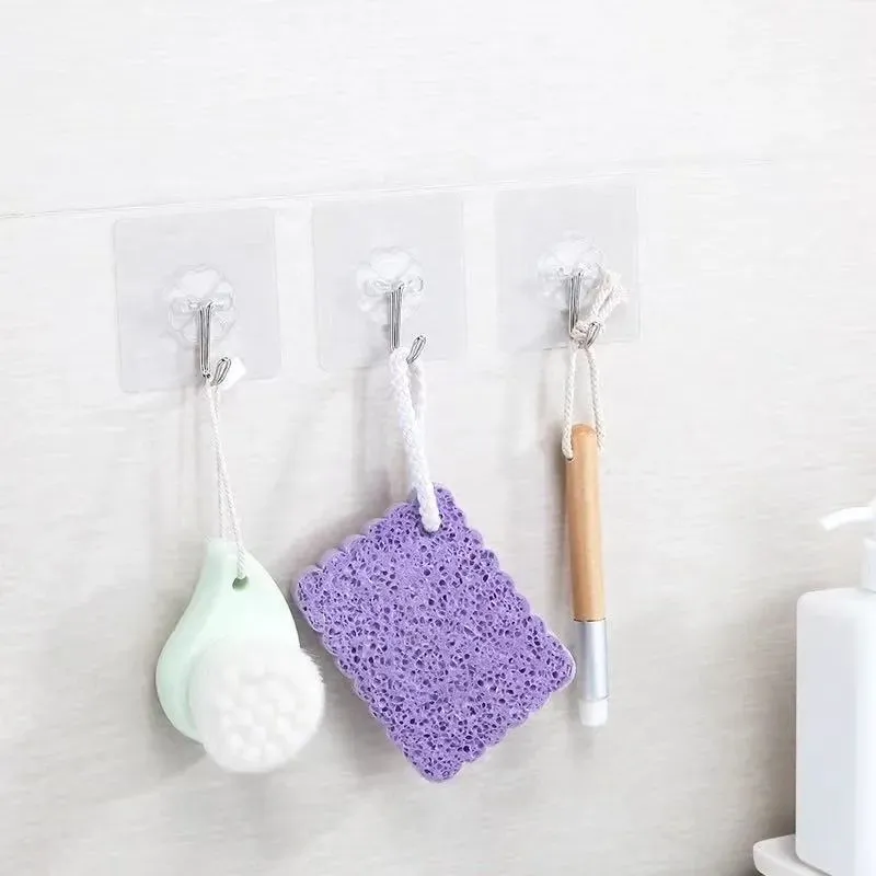 Useful Kitchen Wall Space Hook Plastic Stainless Steel Materials Traceless Super Glue Clear Metope Clothes Pothook Freight Free