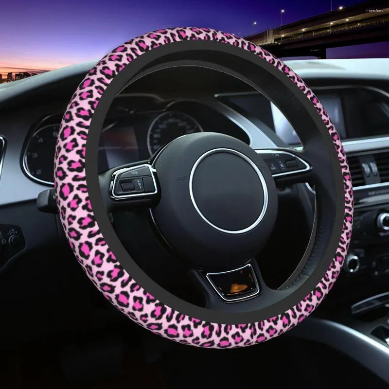 Cobertura de Volante Cheetah Rosa Capa para Carro 38cm Antiderrapante Padrão de Vaca Acessórios Adequados para Estilo de Carro