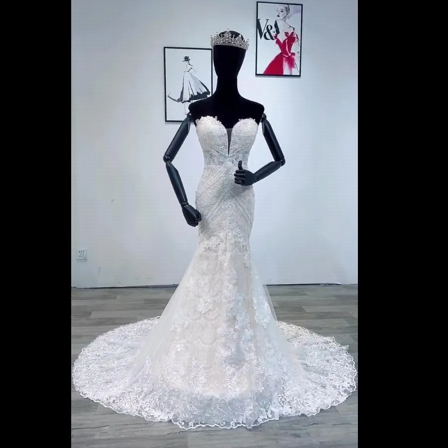 Appliques Sheer Satin Sweetheart TulleMermaid Wedding Dress Appliques Sheer Satin Sweetheart TulleMermaid Wedding Dress