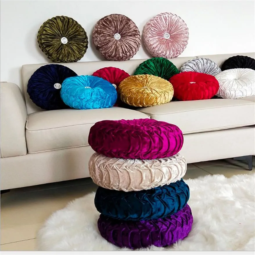 Velvet Pleated Round Pumpkin Throw Pillow for Couch Floor Cushion Pillow Decorative for Home Sofa Chair Bed Car F1214302i