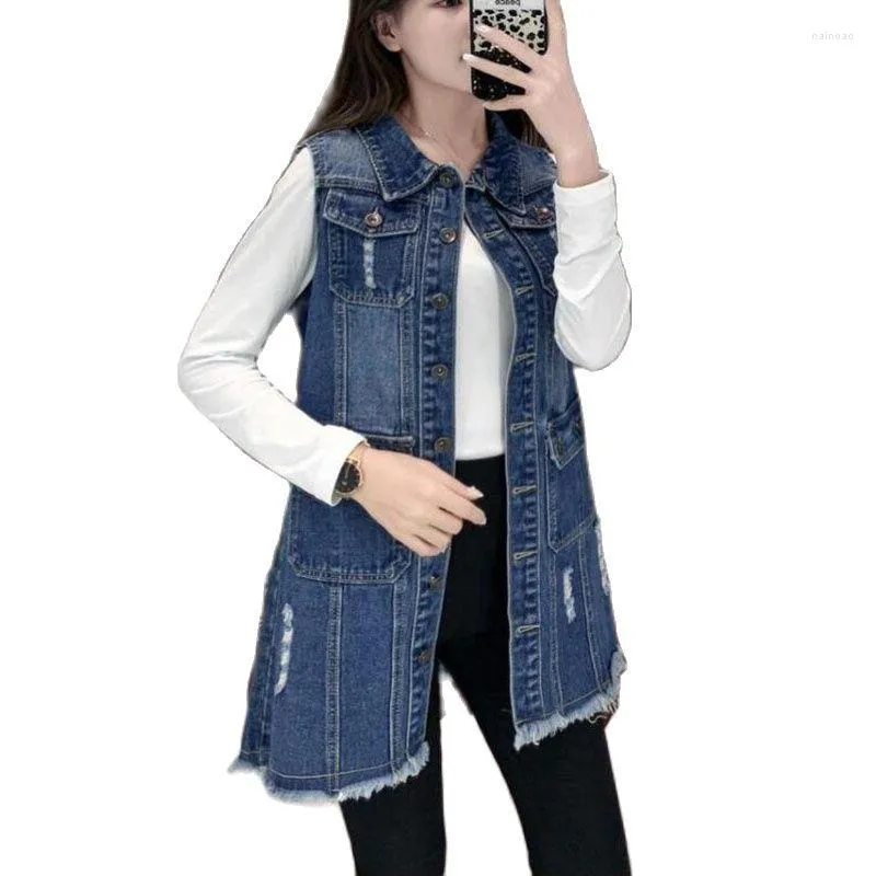 Frauenwesten 6XL Große Größe Denim Weste Weibliche 2023 Frühling Herbst Weste Mittellange Koreanische Casual Ärmellose Jeans Jacke