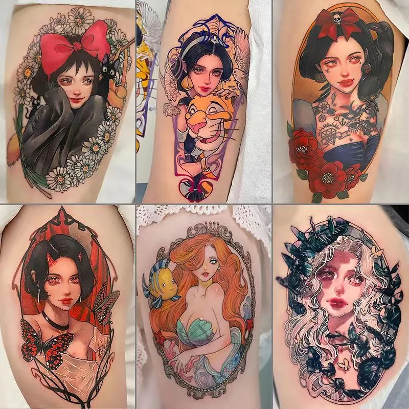 6 teil/satz Cartoon Schöne Mädchen Sexy Temporäre Tattoo Aufkleber Weibliche Oberschenkel Arm Wasserdichte Gefälschte Tattoo Nette Faux Tatouage Adesivos