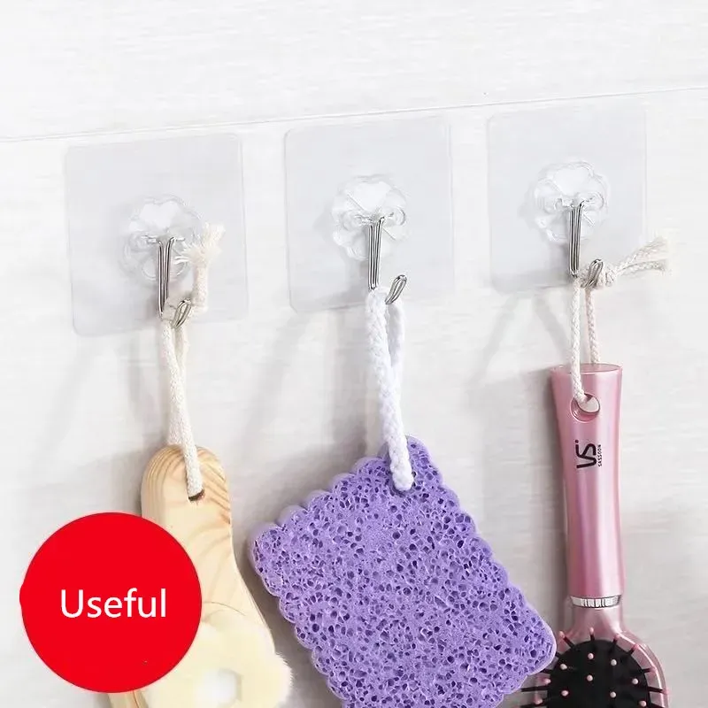 Useful Kitchen Wall Space Hook Plastic Stainless Steel Materials Traceless Super Glue Clear Metope Clothes Pothook Freight Free