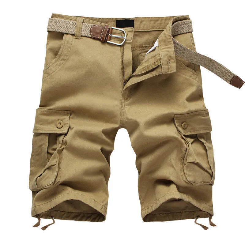 Shorts masculinos de verão multibolsos militar bermuda de algodão Khaki mens tático 2944 sem cinto 230720