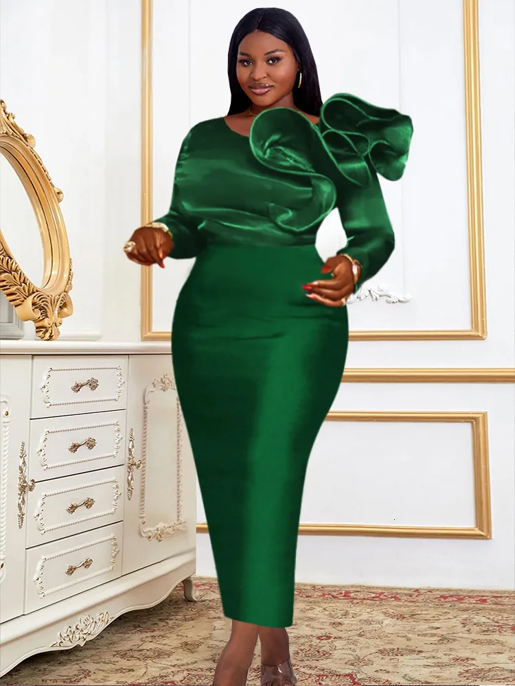 Robes grande taille grande taille 4XL robe longue pour femmes volants taille haute robe vert foncé soirée anniversaire mariage fête événement robes de bal noël 230720