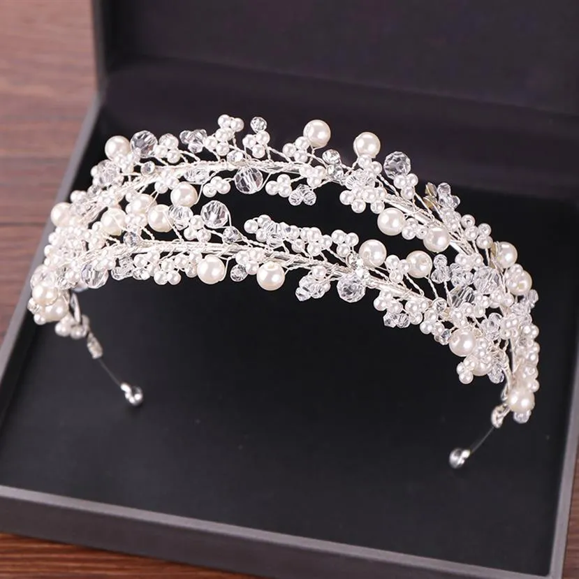 Weiße Perle Braut Kopfschmuck Tiaras Frauen Haribands Krone für Bräute Haarschmuck Hochzeit Haarschmuck Kopfbedeckung Stirnbänder CL0290t