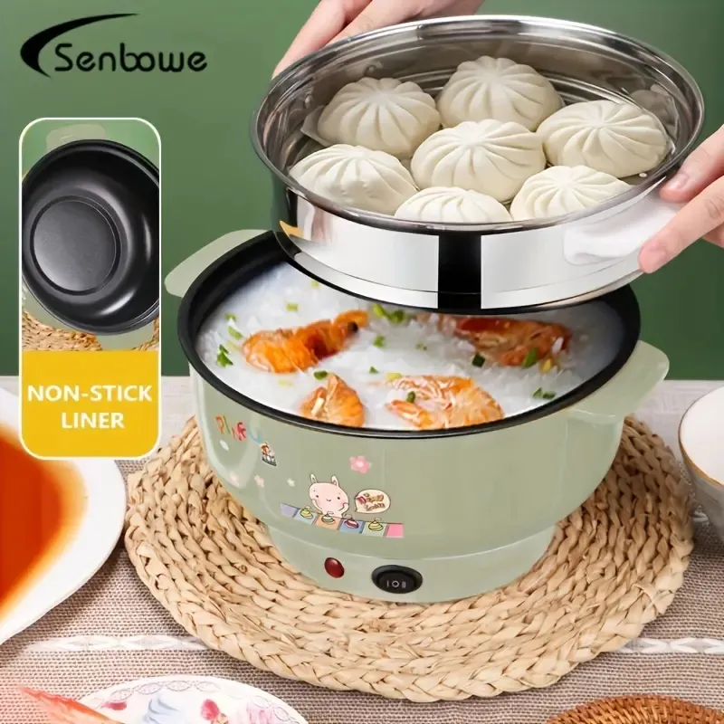 Grand Calibre Multifonction Puissance Petite Poêle Électrique Frire, Frire, Bouillir Et Rincer One Pot Cuisinière Électrique Dortoir Artefact Cuisinière Électrique Poêle Antiadhésive 2.4L