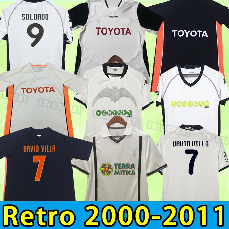 2001 10 11 Valencias Futbol Forması Vicente Mendieta Mens Retro 10 11 Silva 06 07 EDU Ev Beyaz Uzak Siyah Retro Futbol Gömlek Kısa 2006 2007 2009 00 01