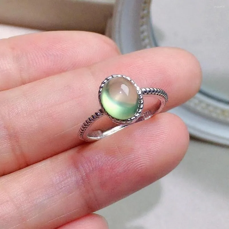 Küme halkaları moda gümüş prehnite yüzüğü 1CT 6mm 8mm Günlük aşınma için doğal 925 değerli taş takılar