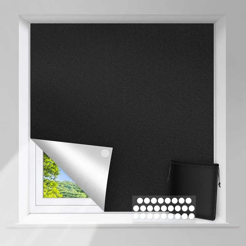 Rideaux transparents Rideau occultant de voyage portable Rideau temporaire non perforé Rideau en tissu noir enduit d'argent nano-adhésif entièrement occultant 230721