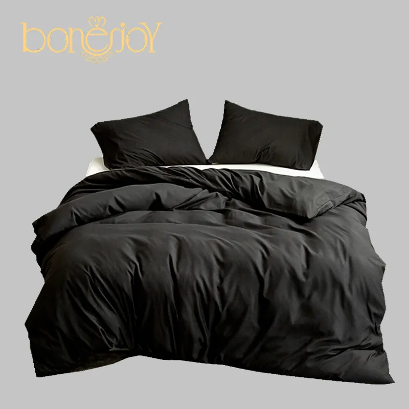 寝具セットBonenjoy Duvet Cover Queen Size Black Color Bedclothes Comforter King Edredom Microfiber Quilt Coverpillowcase require odly 230721