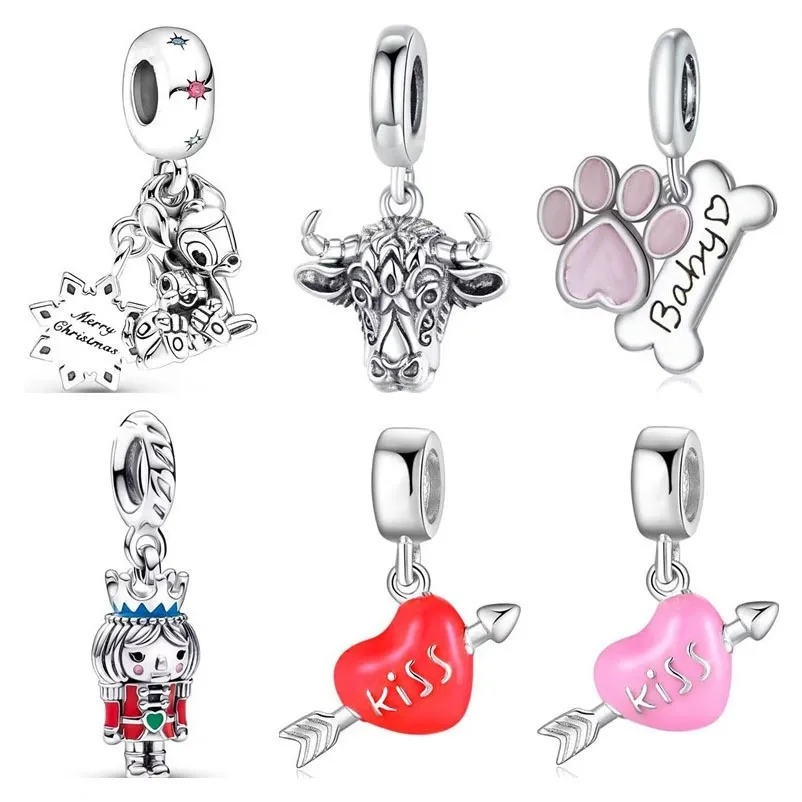 Pandora bileziklerine uyuyor 20pcs karikatür köpek pençe baskı kalp Cupid aşk ok takılar boncuklar boncuklar kadınlar için boncuklar diy Avrupa kolye takılar