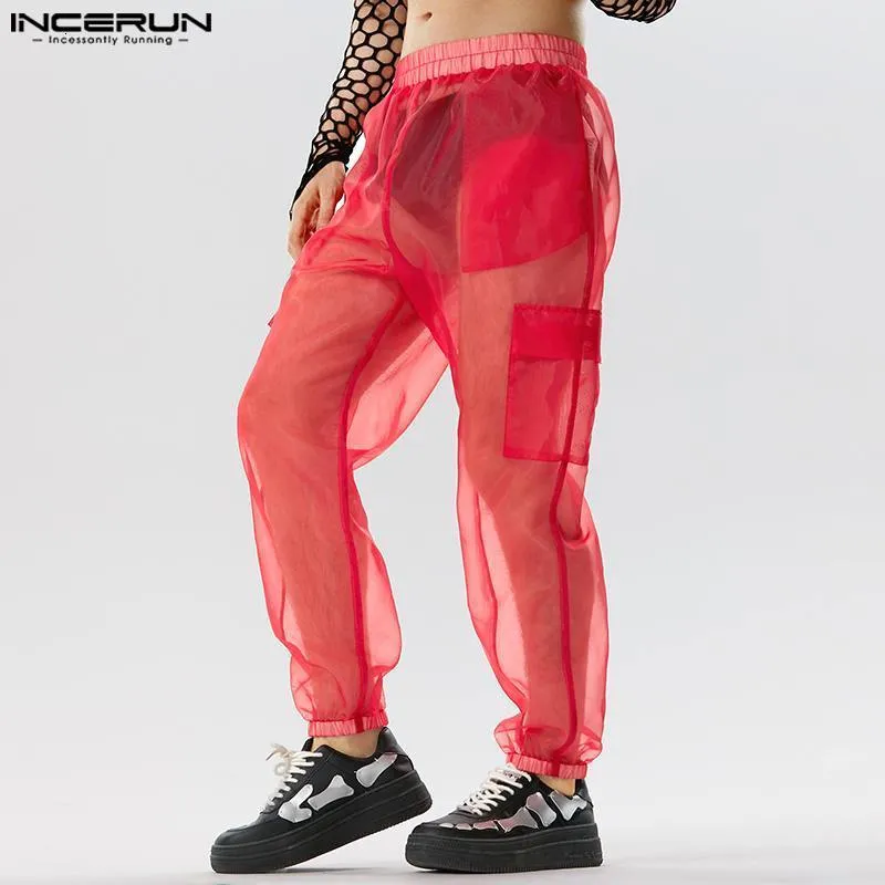 Mężczyzn Pants 2023 Masowe Mężczyźni MESH TRANSPLATY JOGGERS SEKSYJNE ELASTYCZNE TALIZACJE DROUSERY LUSKIE KIECZYTY STREETWARE PANTALON S 5XL INTERUN 230721