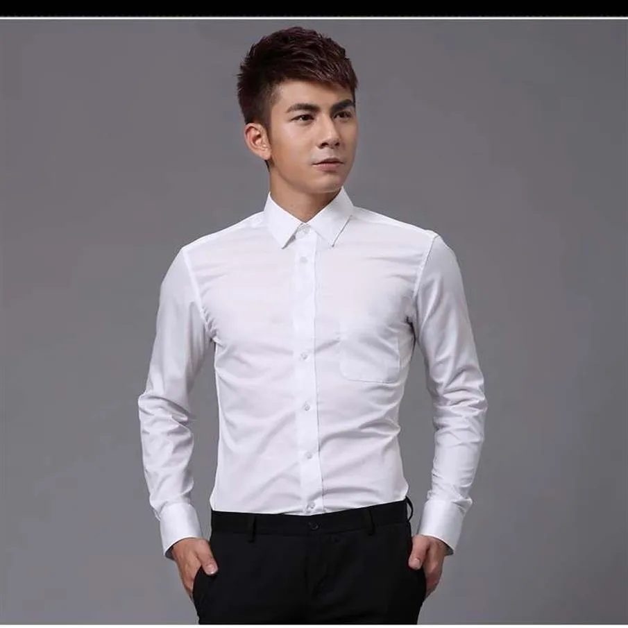 White Cotton Long Sleeve Groom Shirt Men Formal Occasions Dress Shirts292b