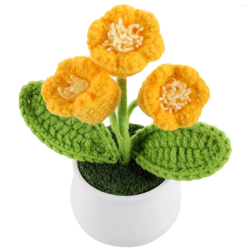 Fiori decorativi Fiore all'uncinetto Ornamento in vaso artificiale Decorazione da tavolo realistica finta Il giglio della valle Mini bonsai Convallaria lavorato a maglia