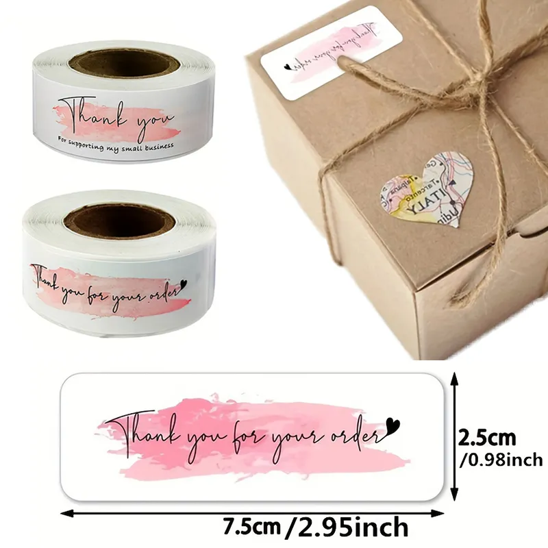 120 Uds. Pegatina rosa "gracias por su pedido" para apoyar las etiquetas de sellado de su paquete comercial