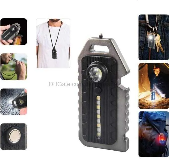High Powerful Multi- Function mini lantern 5 Modes LED USB Rechargeable COB Search Light outdoor camping cycling fishing emergency Flashlight lamp survival whistle
