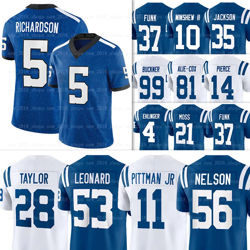 5 Anthony Richardson Indianapolises Colts 축구 저지 Jonathan Taylor Shaquille Leonard Quenton Nelson Gardner Minshew Michael Pittman Jr Kenny Moore II