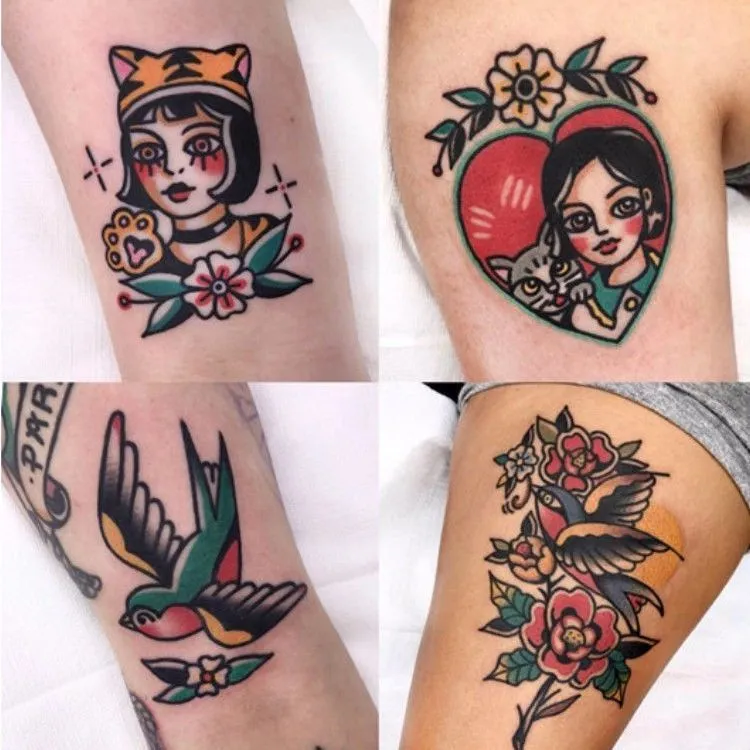 13 pièces/ensemble européen et américain fleur bras école amour Rose hirondelle cuisse réaliste autocollant de tatouage temporaire