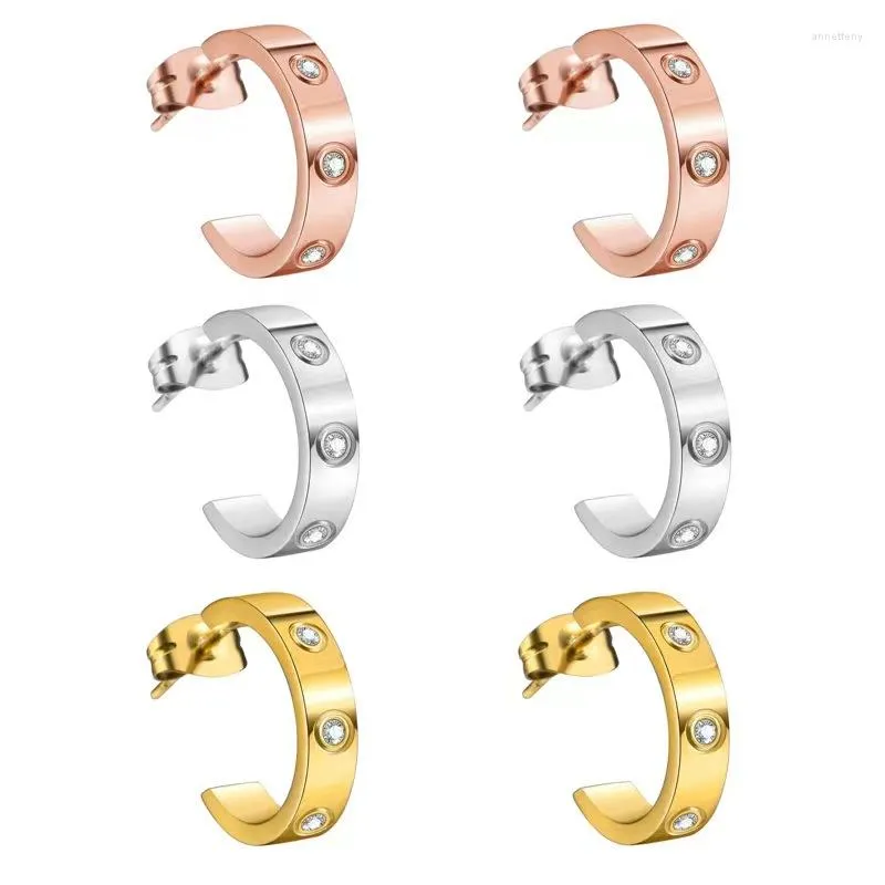 Hoop Earrings RUIYI Fashion Luxury Jewelry Men C-shaped Crystal Top Love Titanium Steel Women Senior Gifts