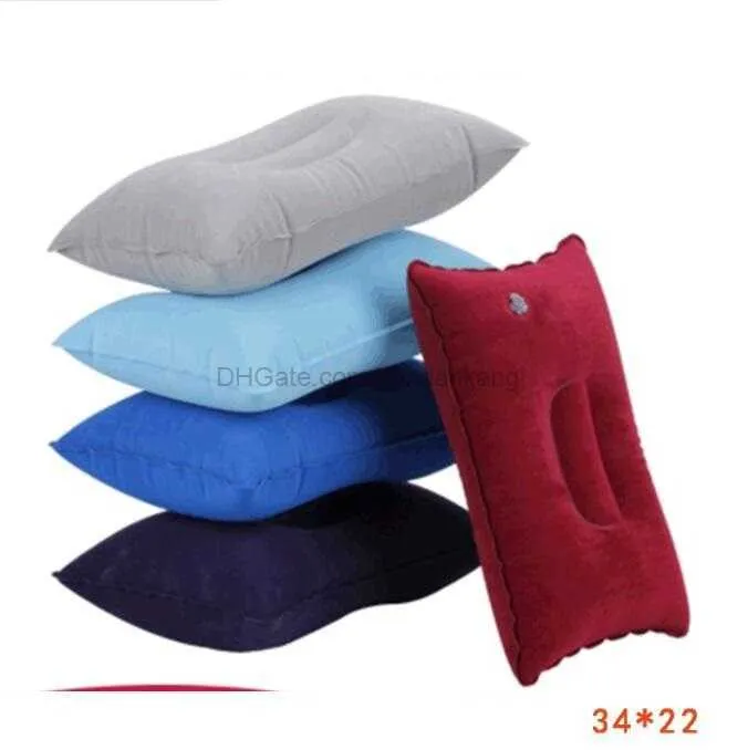 Oreiller de cou gonflable en plein air pour dormir appui-tête coussins d'air coussin Camping Portable oreiller pliant double face tampon de flocage pour voyage avion hôtel