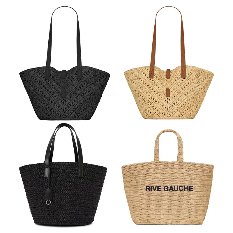 Luxury Rive Gauche Raffia Straw Weave Tote Bag With Top Handle Designer