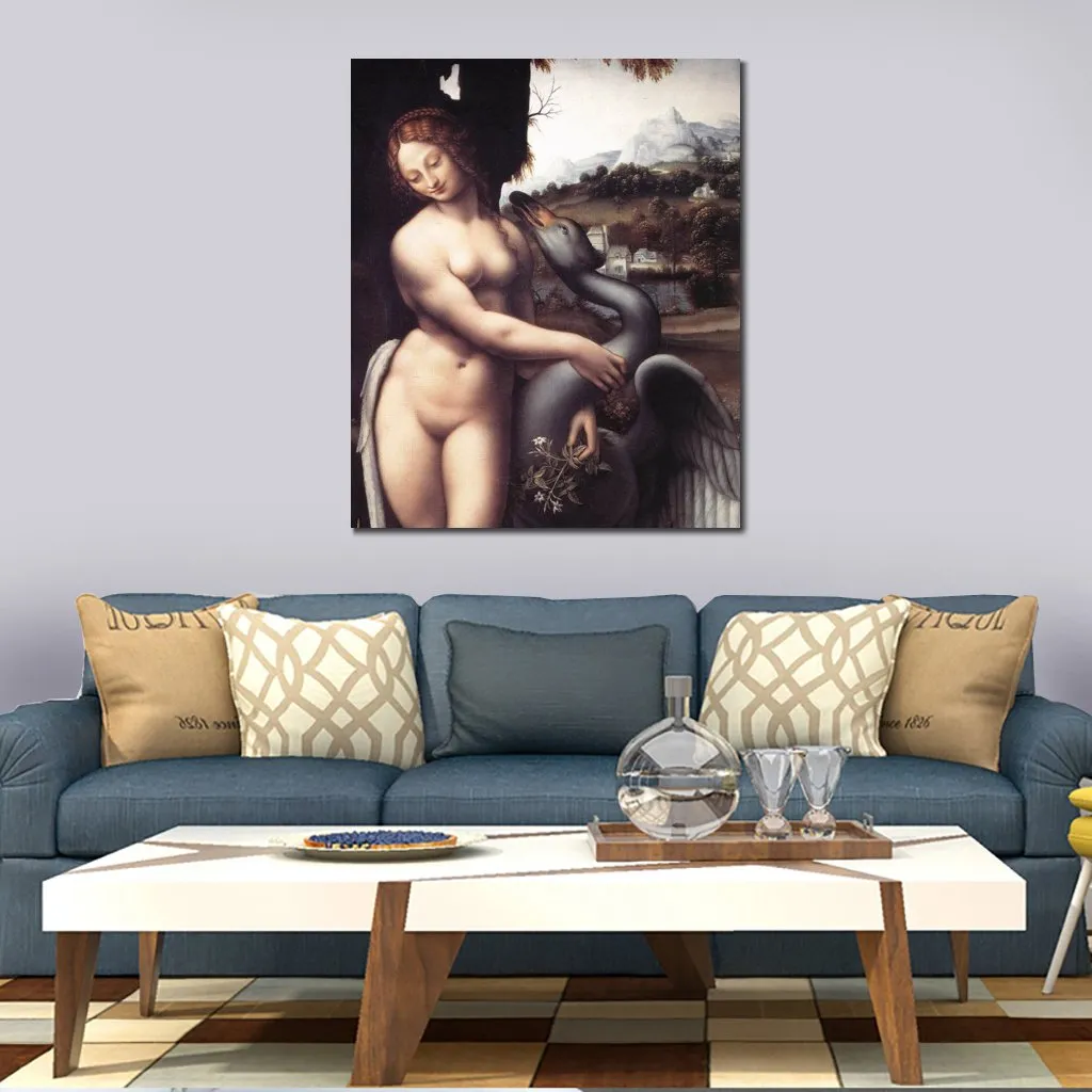 Religious Canvas Art Leonardo Da Vinci Leda 1508 Close up Handmade Oil Painting Classical Living Room Decor