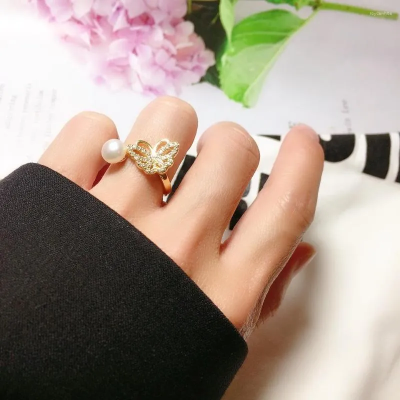 Anéis de casamento Moda Ring Butterfly Ring de 18K de cobre feminino, aço inoxidável banhado a ouro para as jóias que vendem noivado