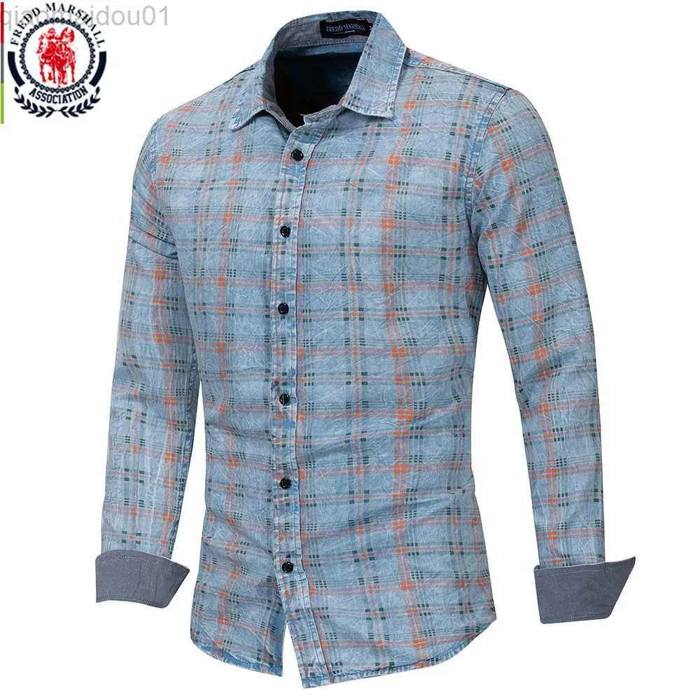 Camicie casual da uomo Fredd Marshall 2021 Camicia stampata moda uomo 100% cotone Camicia scozzese a maniche lunghe casual Camicie eleganti da uomo d'affari sociali 182 L230721