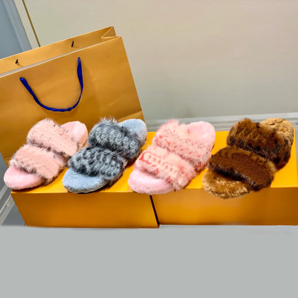 Sandales et pantoufles en laine de styliste pour femmes, chaudes et confortables, tendance hivernale, peluche 35-39