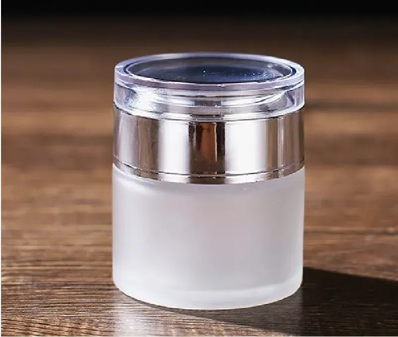 RoundCosmetic Jars Bouteille de crème pour le visage pour les mains 20g-30g-50g Jars avec capuchon en acrylique or / argent / blanc Doublure en PP Pot en verre dépoli Bouteilles de crème