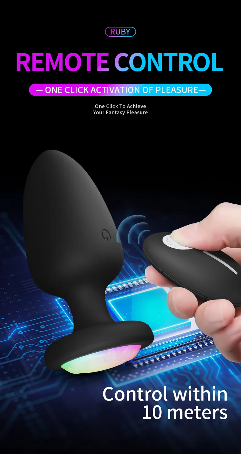 Rainbow Anal Plug Vibrator With Remote Control Prostate Massager_voghion.com