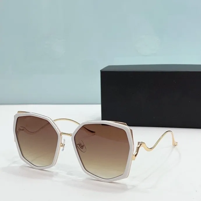 2023 lunettes de soleil unisexes de haute qualité or mince forme de serpent en métal plein cadre blanc brun Gradient Color Polygon verres disponibles avec boîte