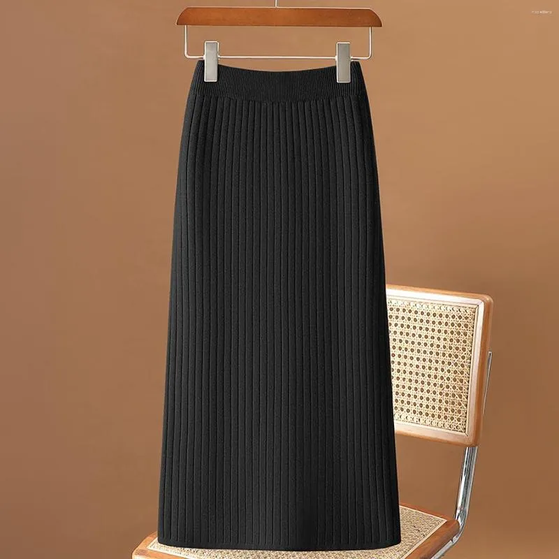 Skirts M-2xl Womens Knee-length Autumn Spring Female Straight Solid Color Knitting Fashion Office Ladies Clothes H60