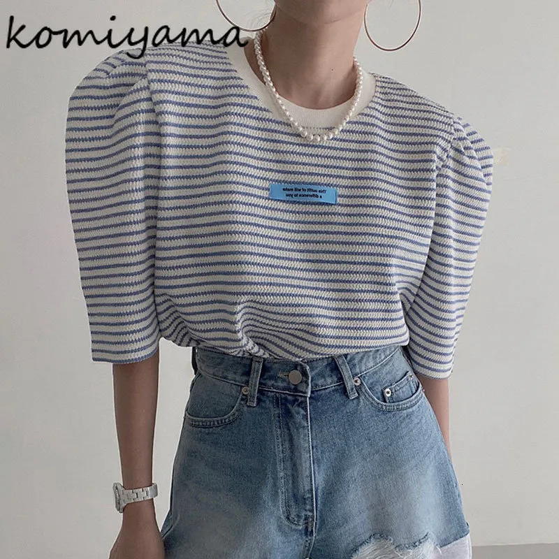 T-shirt pour femmes Komiyama Fresh Hit Color Stripe Tops Femmes Summer Puff Short Sleeve Y2k Vêtements Loose O Neck T Shirt Fashion Casual Tees 230720