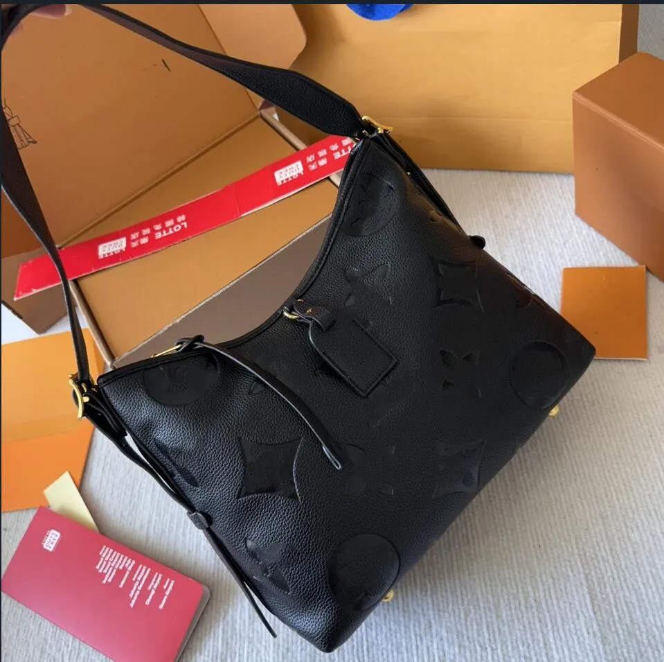 Designer tote bag luxury CarryAll handbags womens shoulder bags Top-quality leather embossed flower letter Empreinte totes ladies fashion makeup purses 30cm Black