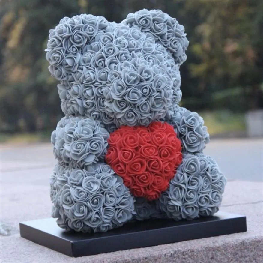 38cm DIY rose Flowers Teddy Bear Wedding Decoration foam bear with Love Heart Rose Bear Valentines Day Gift for Girls childrens de238N