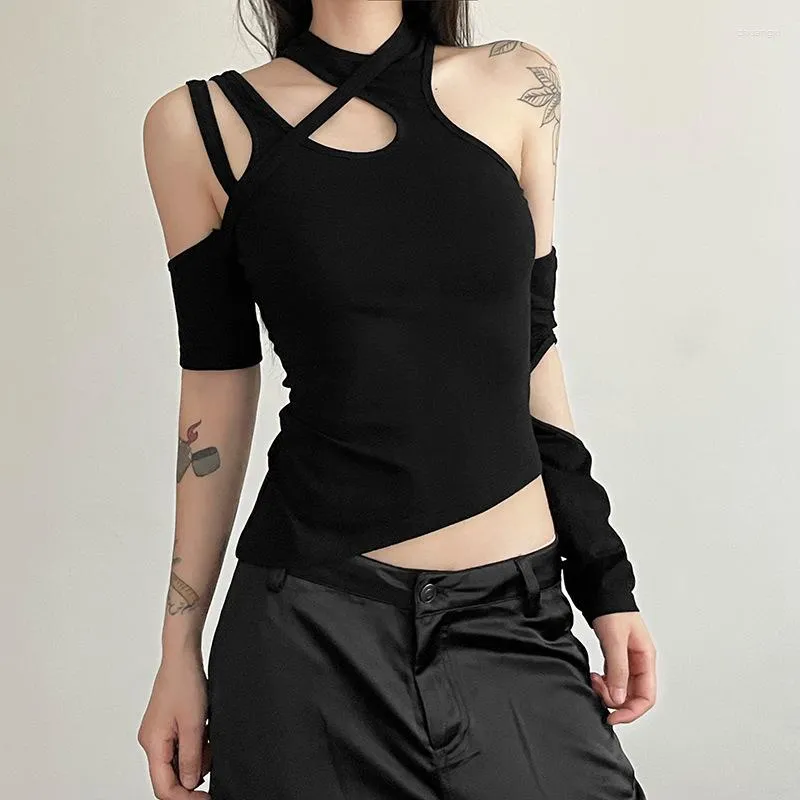 Cyberpunk Crop Top Tee - Womens Techwear T-Shirt with Cut