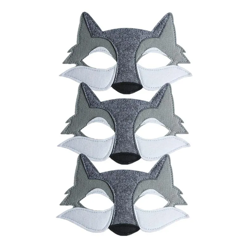 3PCS Wolf Maske Dekor Kinder Party Wolf Kopf Maske Dekor Cosplay Party Wolf Kopf Maske Requisiten Lustige Filz wolf Maske Dekor Cartoon
