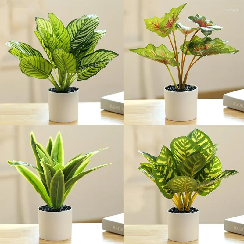 Fleurs décoratives plantes artificielles bonsaï Simulation de petit vert avec des feuilles fausse Table en pot ornement maison El jardin décor