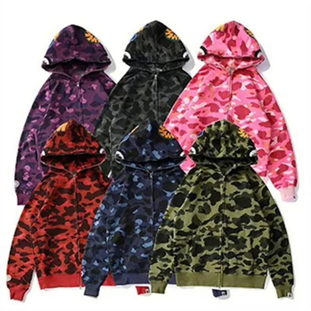 Luxury Shark Hoodie for Men Womens Camouflage Hooded Fashion Classic Sweatshirts Jacket Hoody Casual Japanese Brand Clothes Large Size S-3XL