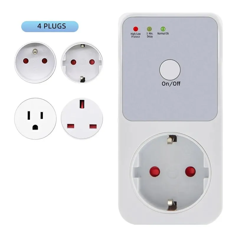 Protector de relé de voltaje enchufes eléctricos 110V EE. UU. 220V EU UK FR enchufe estabilizador automático protección contra sobretensiones seguro refrigerador