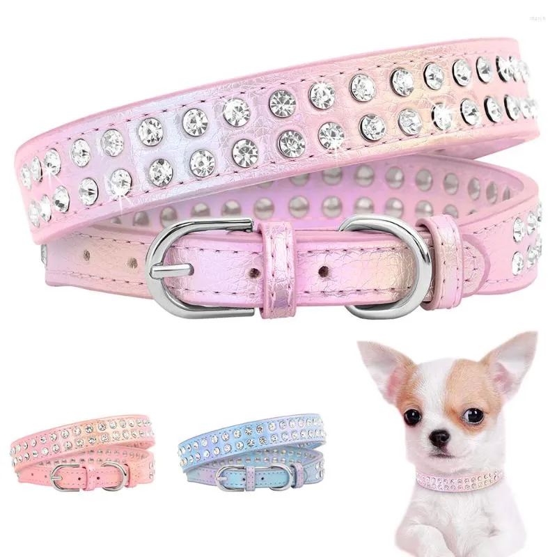 Collares para perros Collar de diamantes de imitación Diamante brillante Gato Cristal Brillo Cachorro Mascota Collar de cuero para perros pequeños medianos Chihuahua