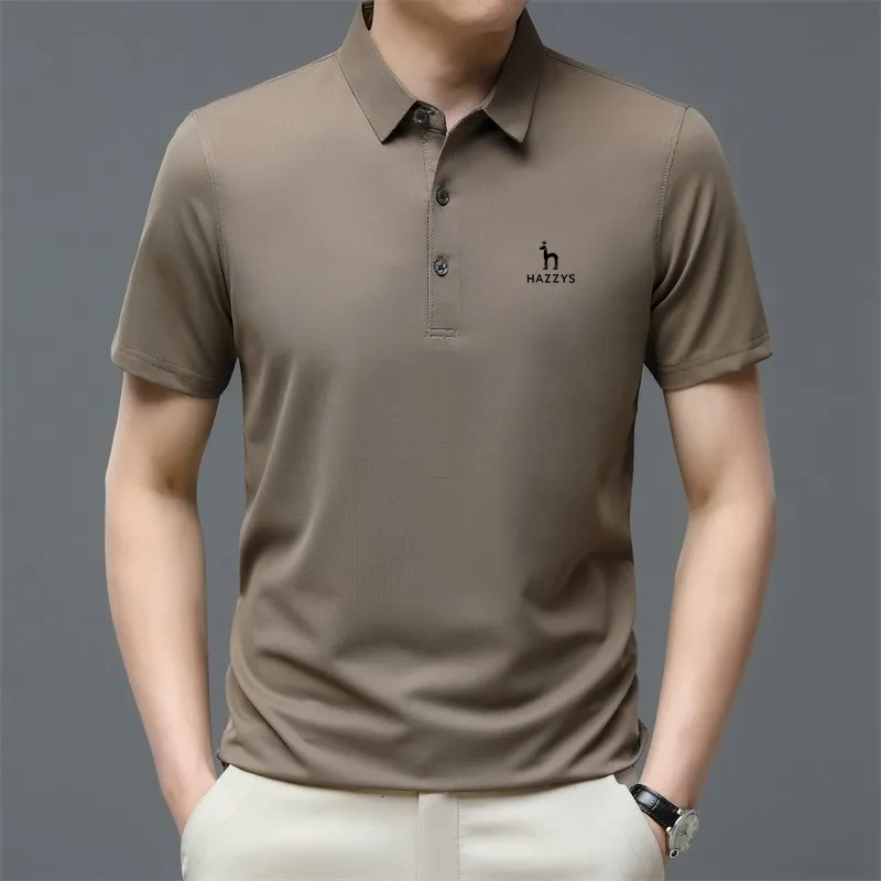 Polo Masculino Summer Business HighEnd Color Solid Manga Curta Polo Gola Lapel HAZZYS Men Casual No Trace Printing polo shirt 230720