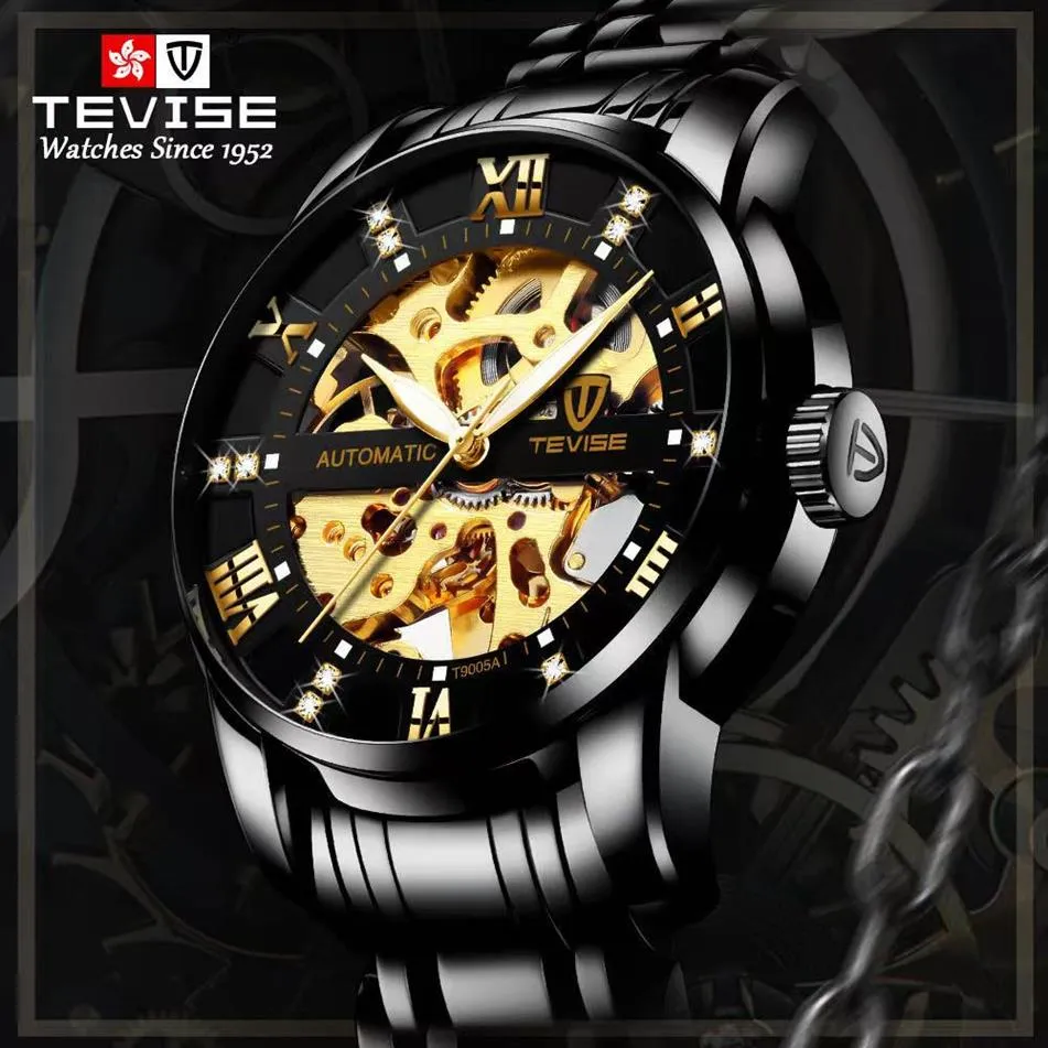 wristwatches man the tourbillon montre de luxe Brand Wisconsin style fashion mechanical wrist watch waterproof hollow steel belt239p